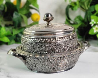 Benedict Mfg Co. Quadruple Silverplate Antique 3 Pc. Butter Bowl