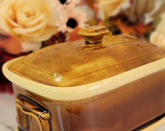 Vintage Casserole Dish W/ Lid - Rectangular Glazed Ceramic