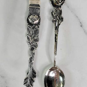 Vintage Antiko 100 Hildesheimer Rose Silver Plated Sugar Tongs and Spoon - Set of 2