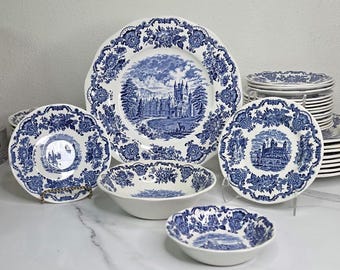 Vintage Enoch Wedgwood "Royal Homes of Britain" Blue Transferware Dinnerware - Made in England - Sold Individually