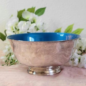 Silverplate & Blue Azure Enamel Serving Bowl - Vintage Reed and Barton Revere Style - 104 - 8&quot;