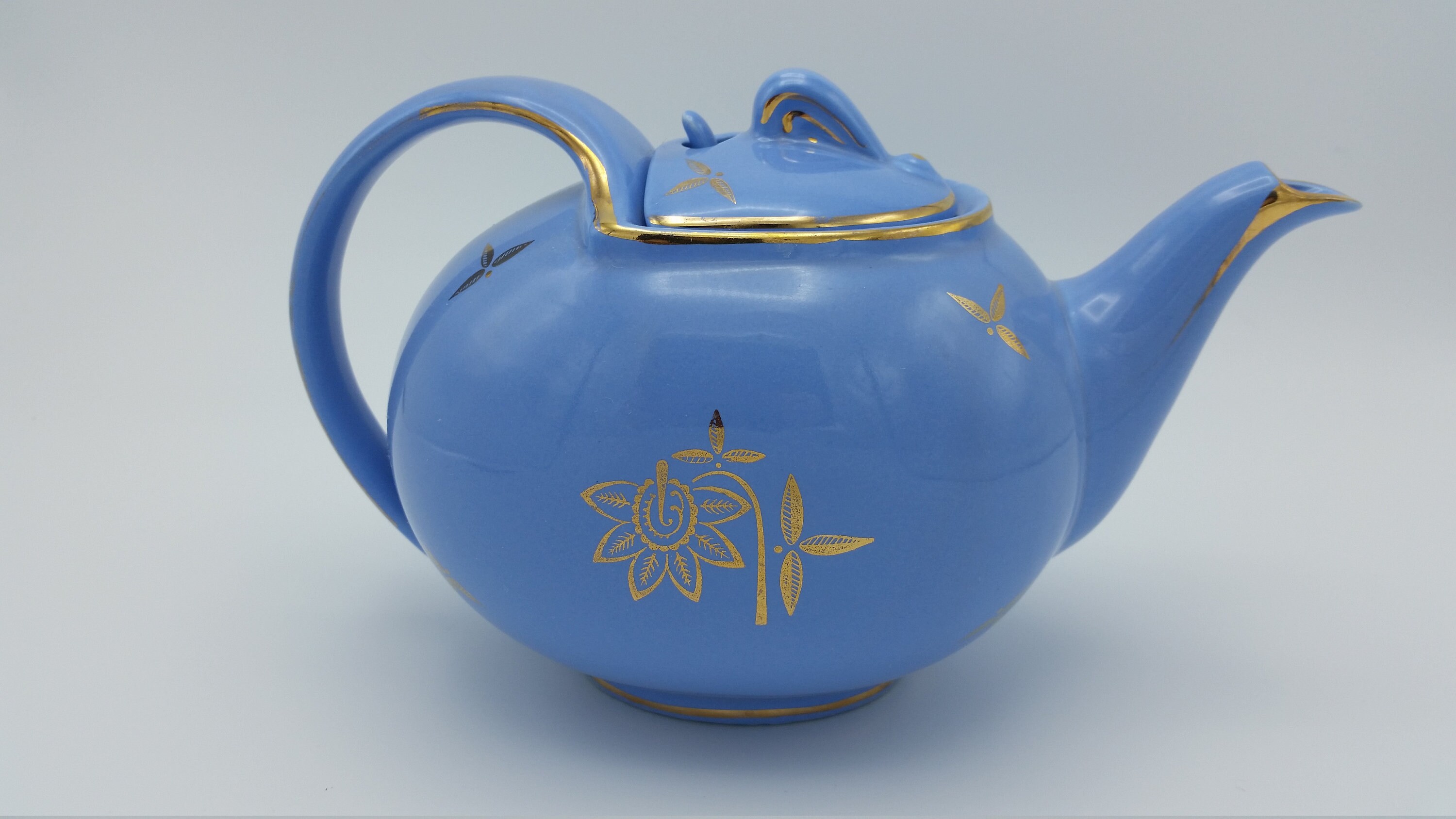 Hall Cadet Blue Teapot Hook Lid Gold Trim 0749 Circa 1940s Etsy
