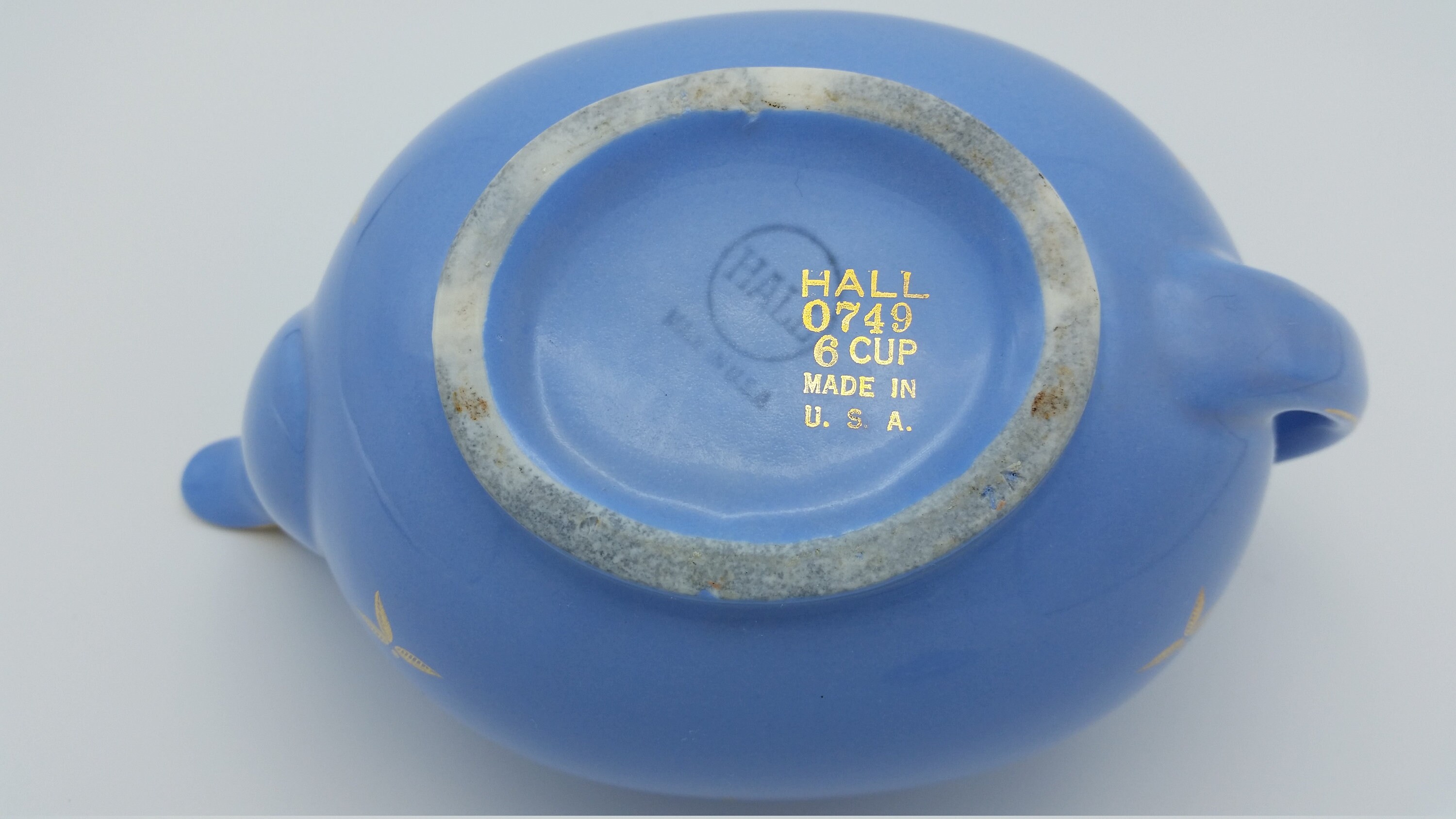 Hall Cadet Blue Teapot Hook Lid Gold Trim 0749 Circa 1940s Etsy