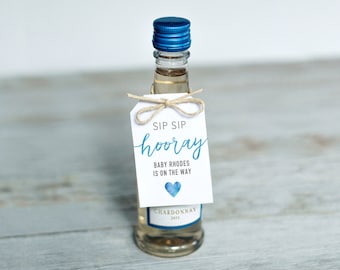 Baby Shower Favor. Sip Sip Hooray tag - Editable Template. Custom Baby Boy Shower Favor - mini wine gift tag - Baby Boy.  DIY Corjl.