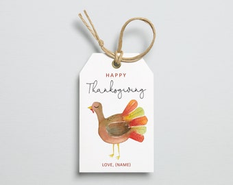 Thanksgiving Tag. Editable Printable Gift Tag. Happy Thanksgiving Custom Fall Tag. Turkey Party Favor. Personalized Thankful Name Tag. DIY