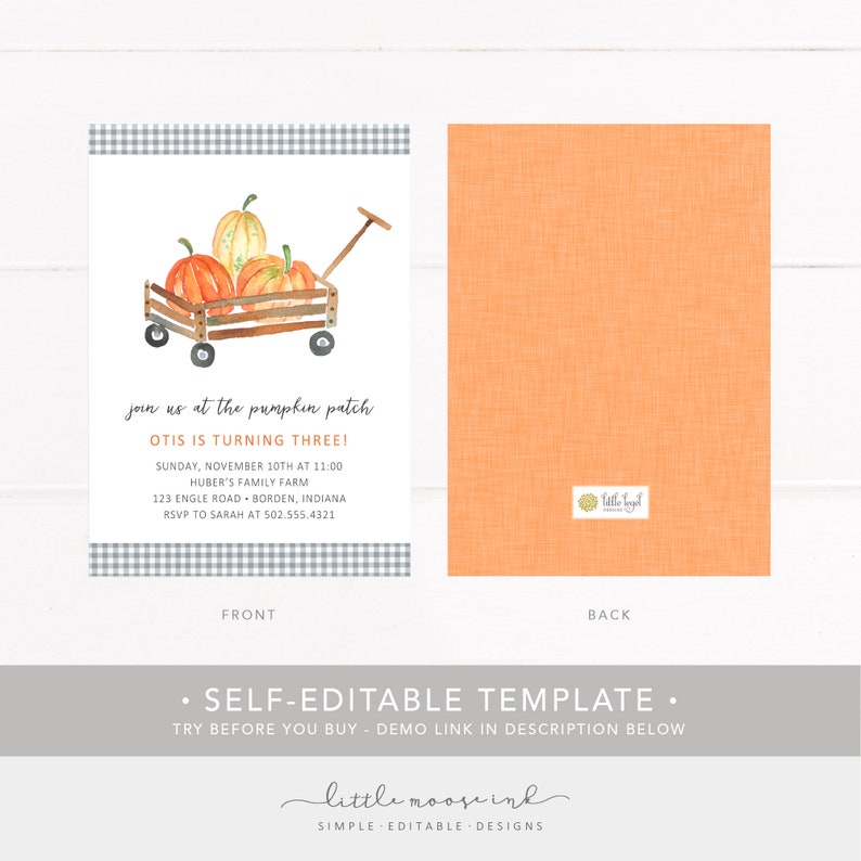 TEMPLATE DIY 1st 2nd 3rd 5th Birthday Digital Invitation Corjl Boy Fall Birthday Halloween Birthday Pumpkin Patch Birthday Invitation