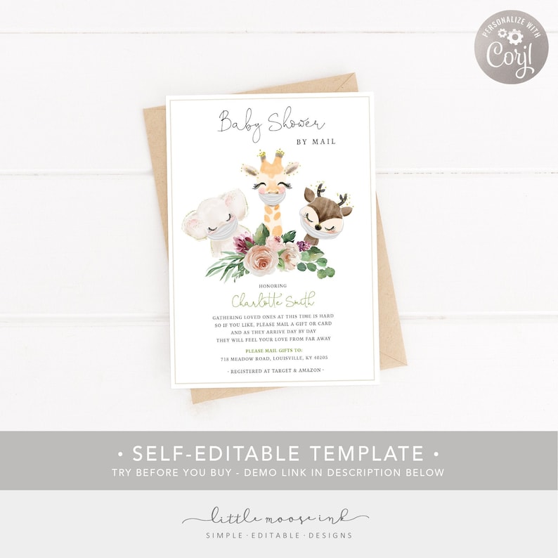 Baby Shower by Mail Invitation. Editable TEMPLATE. Fall Winter Baby