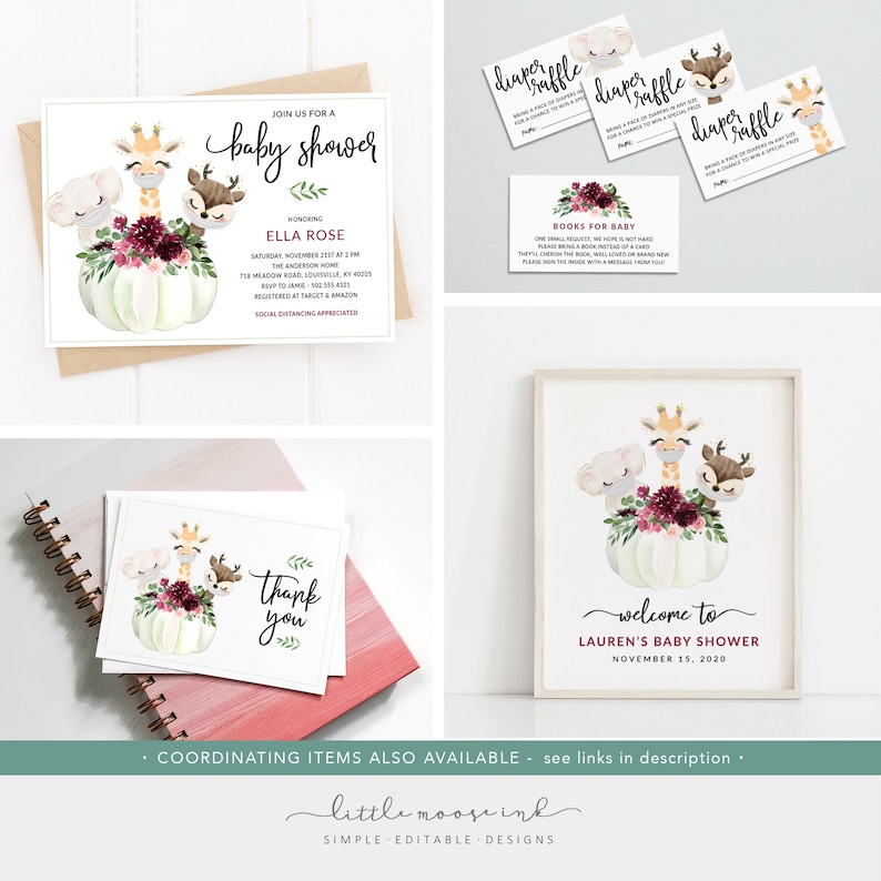 Baby Shower by Mail Invitation. Editable TEMPLATE. Fall Winter Baby