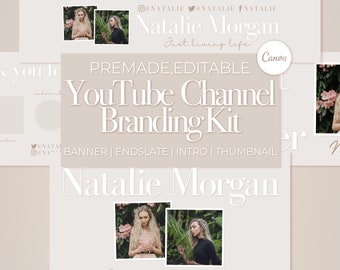 Kit de marca de canal de YouTube editable - Banner de YouTube - Introducción de YouTube - YouTube Endslate - Miniatura de YouTube - Plantillas de YouTube - YouTuber