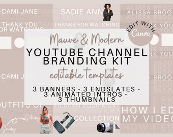 Branding YouTube | Zestaw DIY do tworzenia kanałów YouTube | Wprowadzenie do YouTubera | Baner YouTube | Estetyczne szablony Canva | Outro YouTube