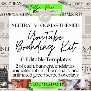 Editable Vlogmas YouTube Kit - Editable YouTube Branding Kit - YouTube Channel Kit - Canva Editable Templates - YouTube Editable Templates