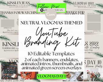 Bearbeitbare Vlogmas YouTube Kit - Bearbeitbares YouTube Branding Kit - YouTube Kanal Kit - Canva bearbeitbare Vorlagen - YouTube bearbeitbare Vorlagen