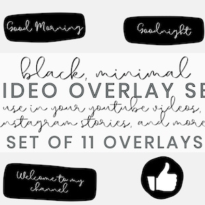 Black YouTube Video Overlay Set - Video Overlays - Instagram Stickers - Transparent Overlays - YouTube Tags - Video Overlay - YouTube Edit