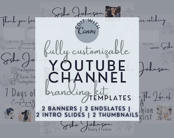 Editable YouTube Channel Templates - YouTube Branding Kit - YouTube Channel Kit - YouTube Banner - YouTube Intro - YouTube Thumbnail - Canva