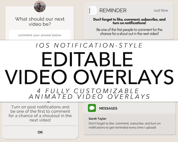 IOS Notification Video Overlays, Customizable Video Overlays, Customizable YouTube Green Screen, YouTube Video Overlay, YouTube Editing, GIF