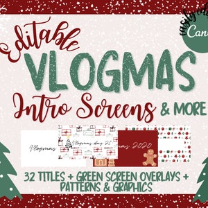 Vlogmas Title Screen Templates - YouTube Vlogmas Intro - YouTube Templates - YouTube Kit - Vlogmas - YouTube Christmas - Canva Template