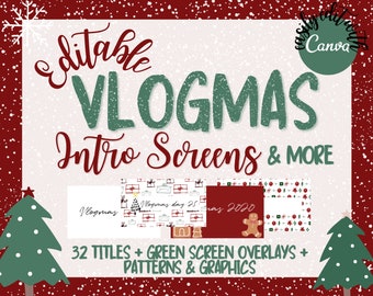 Vlogmas Title Screen Templates - YouTube Vlogmas Intro - YouTube Templates - YouTube Kit - Vlogmas - YouTube Christmas - Canva Template