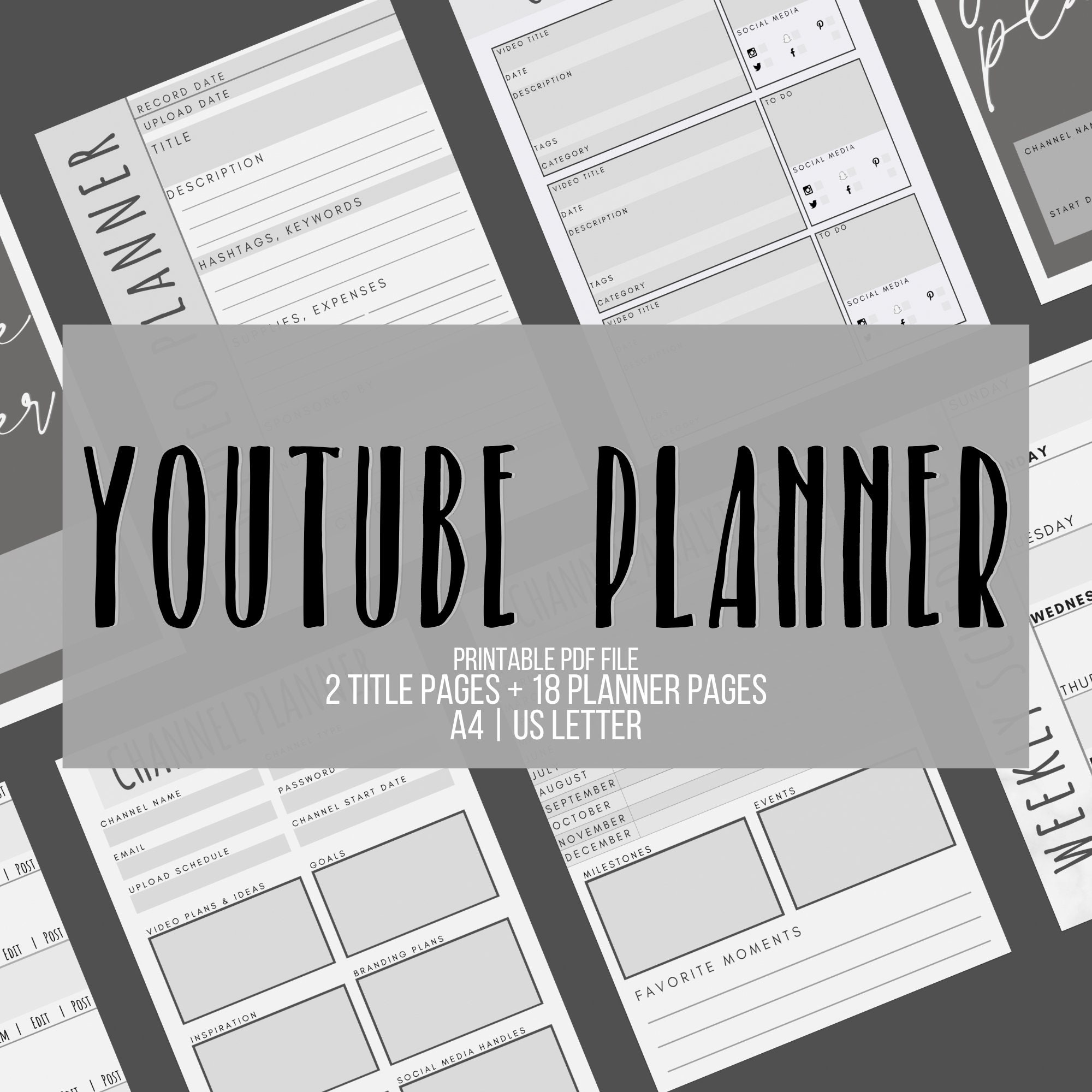 Youtube Channel and Video Planner Printable Social Media - Etsy