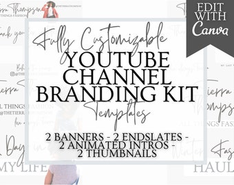 Editable YouTube Channel Templates - YouTube Branding Kit - YouTube Channel Kit - YouTube Banner - YouTube Intro - YouTube Thumbnail - Canva