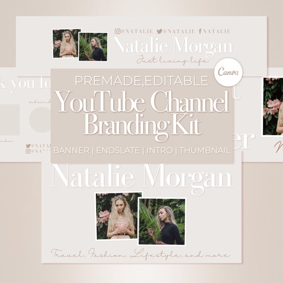 Editable YouTube Channel Branding Kit - YouTube Banner - YouTube Intro - YouTube Endslate - YouTube Thumbnail - YouTube Templates - YouTuber