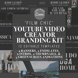 Editable YouTube Creator Bundle, YouTube Channel Kit, Editable Canva Template, Editable YouTube Branding Kit, YouTube Banner Outro Intro GIF