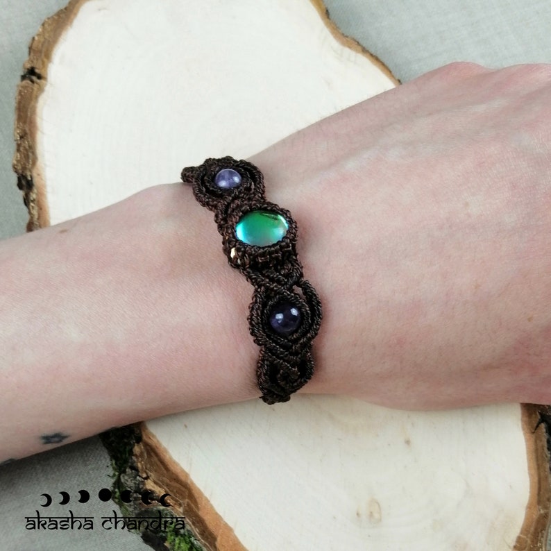 Aura Quartz Macrame Bracelet with Amethyst Gemstone Beads witchy Jewelry