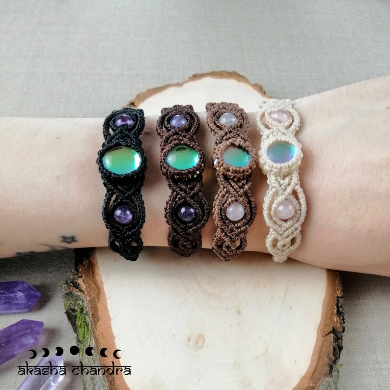 Aura Quartz Macrame Bracelet with Amethyst Gemstone Beads witchy Jewelry