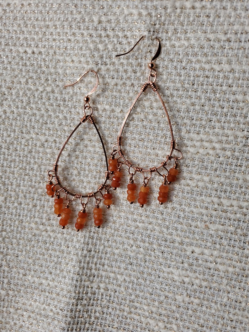 Copper and Carnelian Hoop Earrings