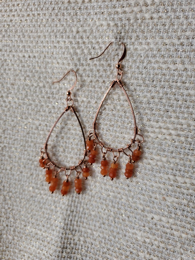 Copper and Carnelian Hoop Earrings