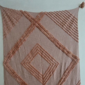 Light Pink  Tufted Throw - Light Pink  Hand loom Cotton Throw Blanket With Tassels - Decorative Throw Blanket