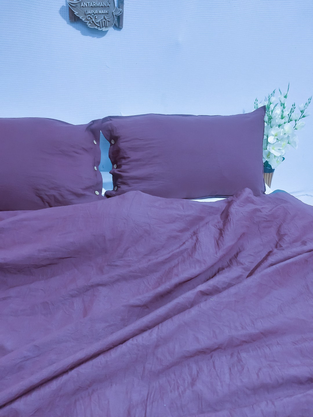 Linen 100 Violet Duvet Cover / Washed Cotton Duvet Cover/ Purple Duvet