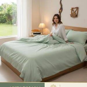 Sage Green Cotton Duvet Cover, 300 Thread Count, Organic Bedding