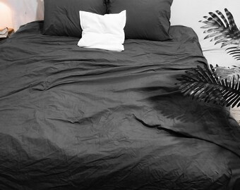 Charcoal Black Cotton Duvet Cover Set, Ultra Soft Bedding