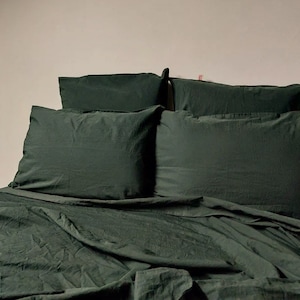 Linen 100% Pure Forest Green Duvet Cover/3 PCS Duvet  Forest Green  Bedding Set/Bedspread king Size/Comforter/Boho Bedding/Quilt