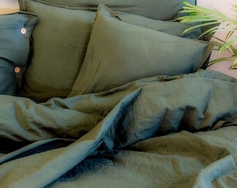 BELUM Copripiumino In Lino 100% Olivine – Letto Matrimoniale 240x220 Cm, Verde Naturale