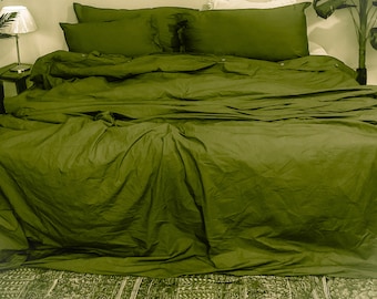 Cotton Moss Green Bedding Set: Includes Flat Sheet, Fitted Sheet, 2 Pillowcases