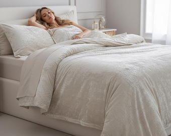 3 Pieces Set Luxury Crushed Ivory Duvet Cover Boho Bedding UO Comforter Cover King, Queen Bedding, Luxury  Ivory Duvet Cover Full Twin Size