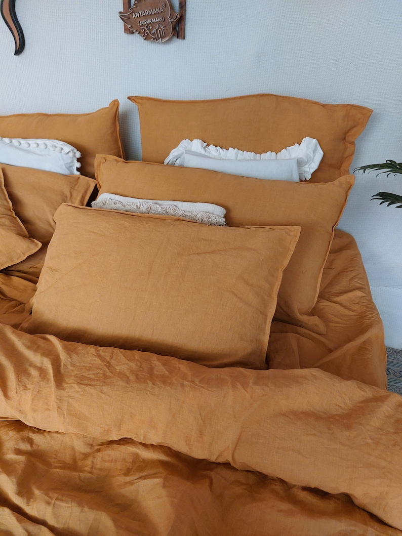 Linen 100% Pure Rust Orange Duvet Cover Washed Cotton Duvet Cover With Matching Pillow cases / Rust Orange Bedding Set /Rust Bedding Set image 10