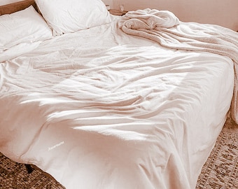 Beige Washed Cotton Duvet Cover Set, 3-Piece Organic Bedding