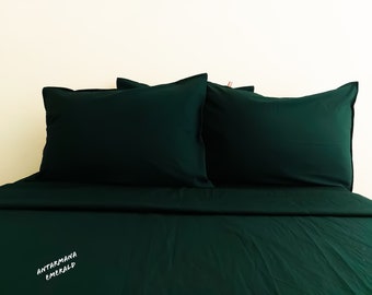 Dark Green 3 Piece Duvet Cover Set | Green Comforter Cover Set | Pre-washed | 200 TC - Green Linen & Cotton Duvet Cover