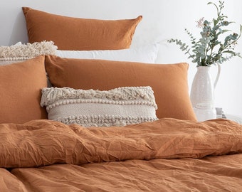 Linen 100% Pure Rust Orange Duvet Cover - Washed Cotton Duvet Cover With Matching Pillow cases / Rust Orange Bedding Set /Rust Bedding Set