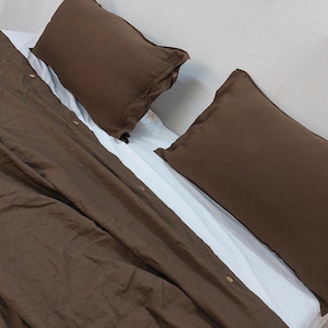 Linen 100% Pure Duvet Cover- in Chocolate Brown- 3 piece set- Ultra Soft And Easy Care Bedding Set- Organic