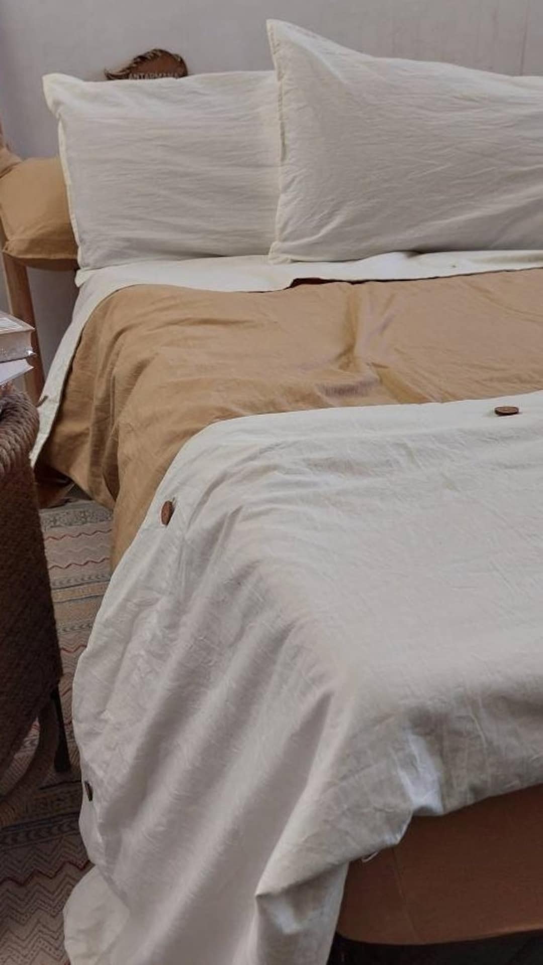 Cream & Sandalwood Linen Duvet Cover / Dual Color Duvet Cover With 4