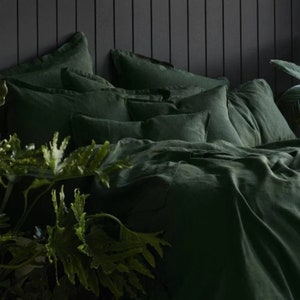 Linen 100% Pure Forest Green Duvet Cover/3 PCS Duvet  Forest Green  Bedding Set/Bedspread king Size/Comforter/Boho Bedding/Quilt