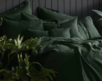 Lino 100% puro copripiumino verde foresta/3 pezzi piumino set biancheria da letto verde foresta/copriletto king size/piumino/biancheria da letto Boho/trapunta