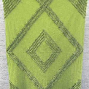 Moss Green  Tufted Throw - Moss Hand loom Cotton Throw Blanket With Tassels - Decorative Throw Blanket
