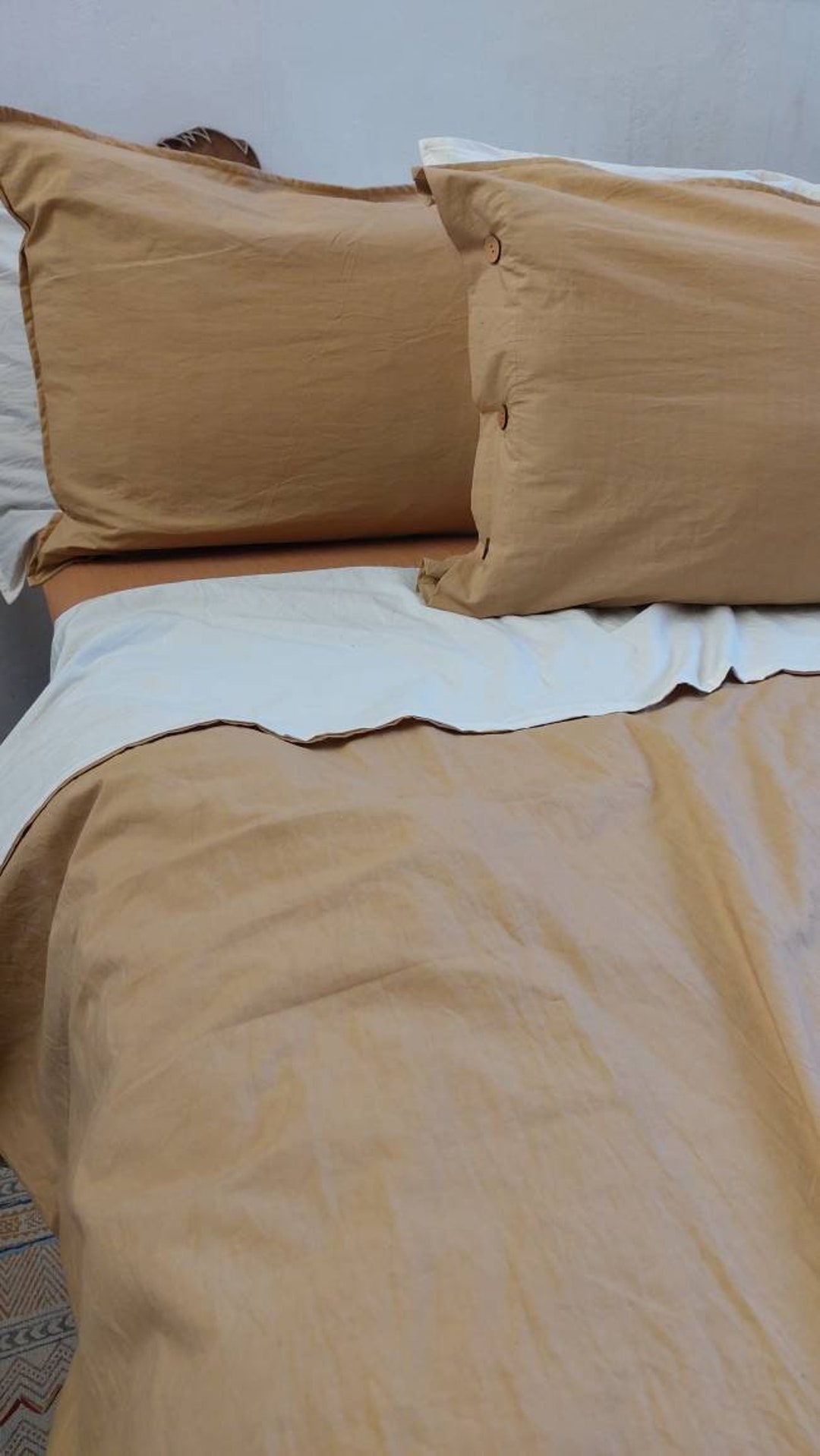 Cream & Earthy Brown Linen Duvet Cover / Dual Color Duvet Etsy