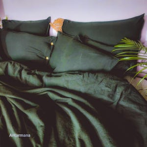 Leinen 100% Reiner Waldgrün Bettbezug / 3 stück Duvet Forest Green Bettwäsche Set/Tagesdecke König Größe/Tröster/Boho Bettwäsche/Quilt