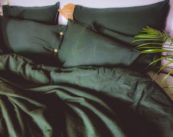 Linen 100% Pure Forest Green Duvet Cover/3 PCS Duvet  Forest Green  Bedding Set/Bedspread king Size/Comforter/Boho Bedding/Quilt