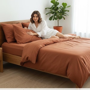 Juego de funda nórdica de algodón color naranja óxido (incluye fundas de almohada)